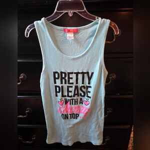 5 More Minutes Cherry Graphic Tank Top Women’s 1X Blue Ribbed Cute Y2K